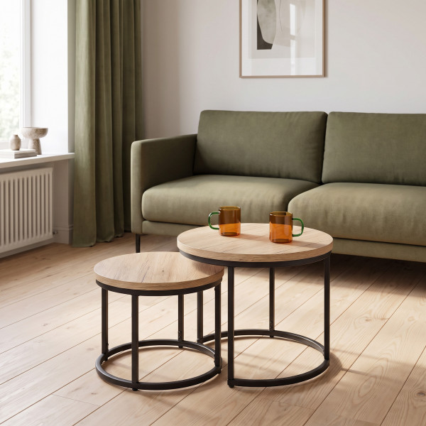 NORA modern 2 részes dohányzóasztal szett –  tölgy / fekete - 53/43cm