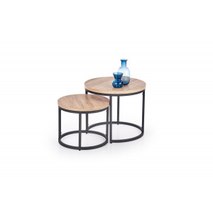NORA modern 2 részes dohányzóasztal szett –  tölgy / fekete - 53/43cm