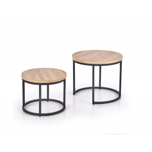 NORA modern 2 részes dohányzóasztal szett –  tölgy / fekete - 53/43cm