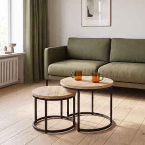 NORA modern 2 részes dohányzóasztal szett –  tölgy / fekete - 53/43cm HALMAR