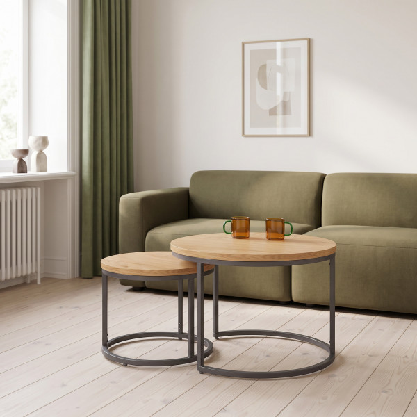 NORA modern 2 részes dohányzóasztal szett – arany tölgy / fekete - 53/43cm