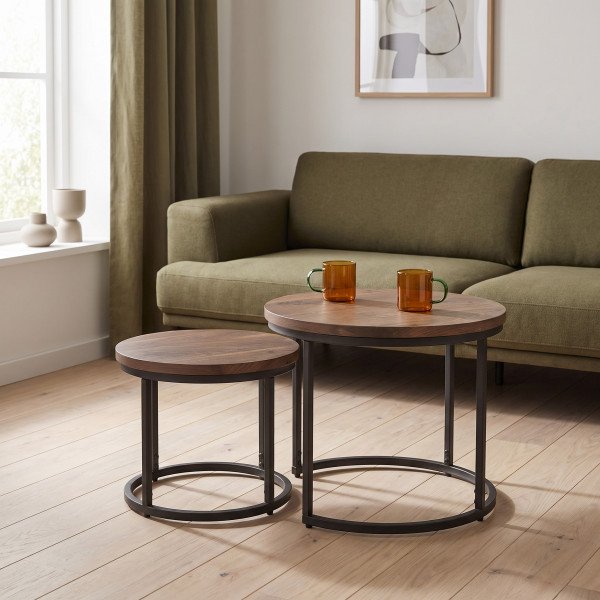 NORA modern 2 részes dohányzóasztal szett – dió / fekete - 53/43cm