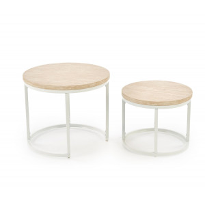 NORA modern 2 részes dohányzóasztal szett – travertin / fehér - 53/43cm