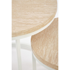 NORA modern 2 részes dohányzóasztal szett – travertin / fehér - 53/43cm