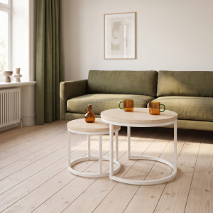 NORA modern 2 részes dohányzóasztal szett – travertin / fehér - 53/43cm HALMAR