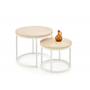 NORA modern 2 részes dohányzóasztal szett – travertin / fehér - 53/43cm