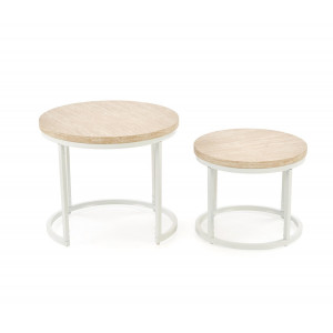 NORA modern 2 részes dohányzóasztal szett – travertin / fehér - 53/43cm