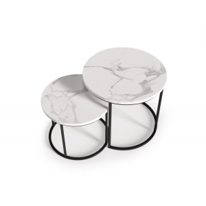 NORA modern 2 részes dohányzóasztal szett – fehér márvány / fekete - 53/43cm