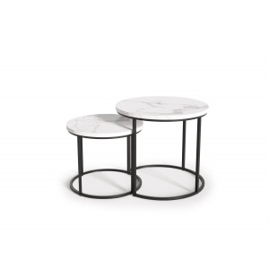 NORA modern 2 részes dohányzóasztal szett – fehér márvány / fekete - 53/43cm