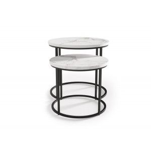 NORA modern 2 részes dohányzóasztal szett – fehér márvány / fekete - 53/43cm