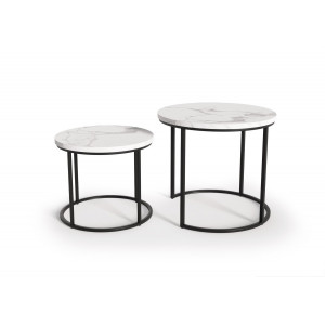 NORA modern 2 részes dohányzóasztal szett – fehér márvány / fekete - 53/43cm