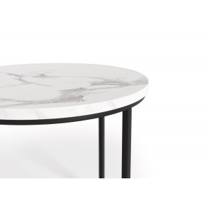 NORA modern 2 részes dohányzóasztal szett – fehér márvány / fekete - 53/43cm