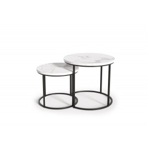 NORA modern 2 részes dohányzóasztal szett – fehér márvány / fekete - 53/43cm HALMAR