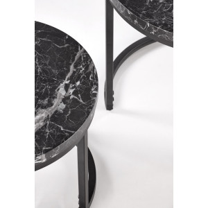 NORA modern 2 részes dohányzóasztal szett – fekete márvány / fekete - 53/43cm