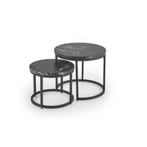 NORA modern 2 részes dohányzóasztal szett – fekete márvány / fekete - 53/43cm