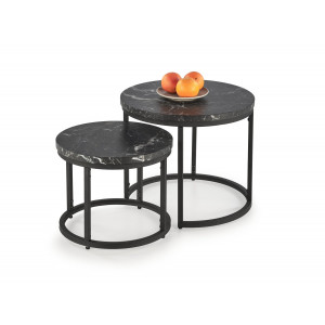NORA modern 2 részes dohányzóasztal szett – fekete márvány / fekete - 53/43cm