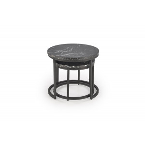 NORA modern 2 részes dohányzóasztal szett – fekete márvány / fekete - 53/43cm