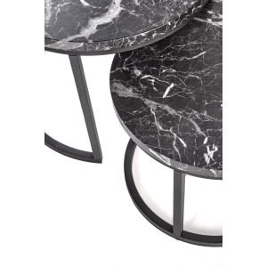 NORA modern 2 részes dohányzóasztal szett – fekete márvány / fekete - 53/43cm