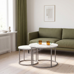 PALMER modern 2 részes dohányzóasztal szett – márvány / ezüst - 60/38cm HALMAR