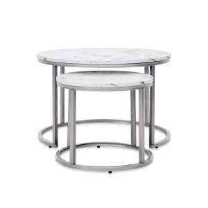 PALMER modern 2 részes dohányzóasztal szett – márvány / ezüst - 60/38cm