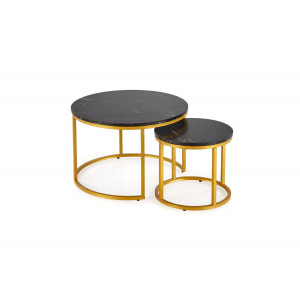 PALMER modern 2 részes dohányzóasztal szett – fekete márvány / arany - 60/38cm