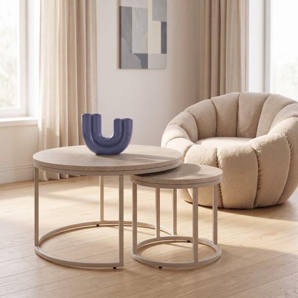 PALMER modern 2 részes dohányzóasztal szett – travertin / kasmír - 60/38cm