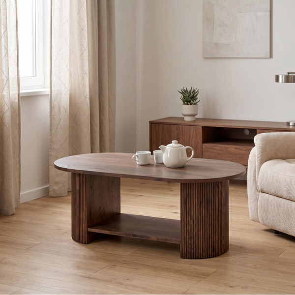 PRESTON modern ovális dohányzóasztal – dió -120cm