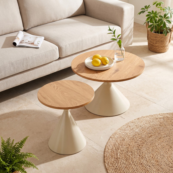 PIERSON modern 2 részes dohányzóasztal szett – tölgy / kasmír - 70/50cm