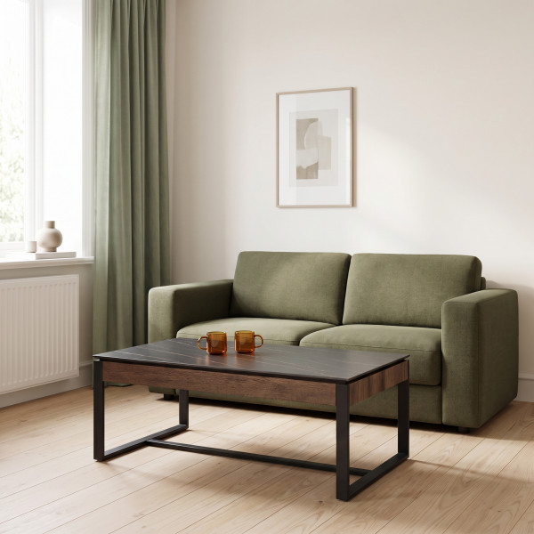 RYDER modern dohányzóasztal – fekete márvány / dió -121cm