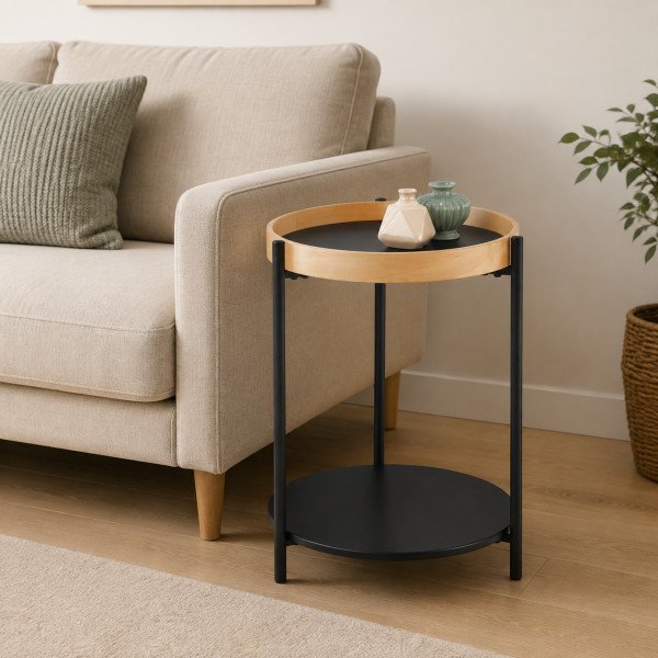 RYTON modern lerakóasztal – natúr tölgy / fekete - 44cm