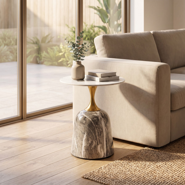 RIVERTON modern dohányzóasztal –  márvány / arany - 50cm