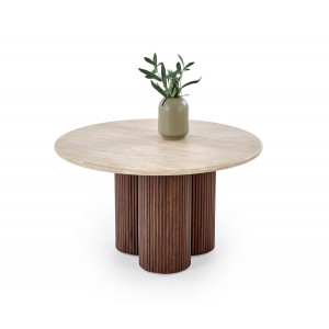 RAVEN modern dohányzóasztal – travertin / dió - 80cm