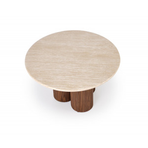 RAVEN modern dohányzóasztal – travertin / dió - 80cm