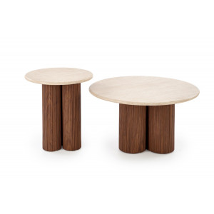 RAVEN modern dohányzóasztal – travertin / dió - 80cm