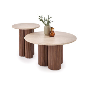 RAVEN modern dohányzóasztal – travertin / dió - 80cm
