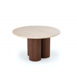 RAVEN modern dohányzóasztal – travertin / dió - 80cm