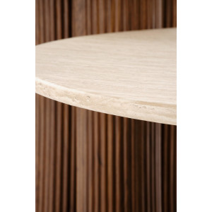 RAVEN modern dohányzóasztal – travertin / dió - 80cm