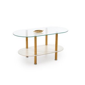 DRAKE modern ovális dohányzóasztal – fehér márvány / arany -100cm HALMAR