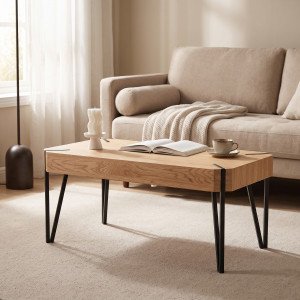 ELIOT modern dohányzóasztal –  tölgy / fekete - 110cm HALMAR