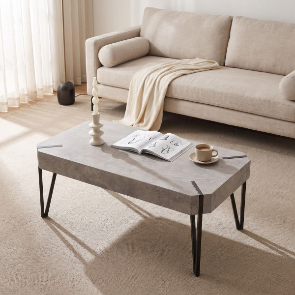 ELIOT modern dohányzóasztal – beton / fekete - 110cm