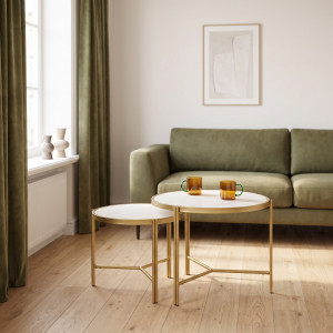 FOSTER modern dohányzóasztal szett – fehér márvány / arany - 63/48cm HALMAR