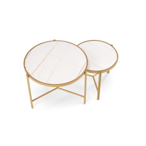FOSTER modern dohányzóasztal szett – fehér márvány / arany - 63/48cm