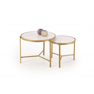 FOSTER modern dohányzóasztal szett – fehér márvány / arany - 63/48cm