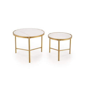 FOSTER modern dohányzóasztal szett – fehér márvány / arany - 63/48cm