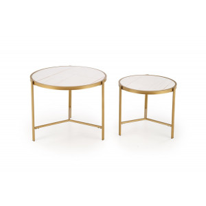 FOSTER modern dohányzóasztal szett – fehér márvány / arany - 63/48cm