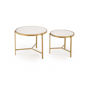 FOSTER modern dohányzóasztal szett – fehér márvány / arany - 63/48cm