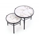 FOSTER modern 2 részes dohányzóasztal szett – fehér márvány / fekete - 63/48cm