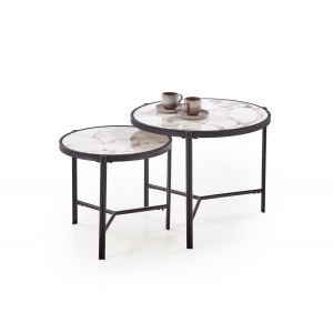 FOSTER modern 2 részes dohányzóasztal szett – fehér márvány / fekete - 63/48cm
