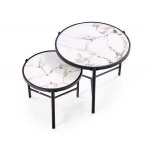 FOSTER modern 2 részes dohányzóasztal szett – fehér márvány / fekete - 63/48cm