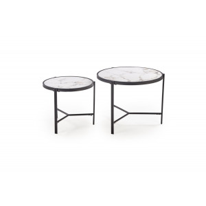 FOSTER modern 2 részes dohányzóasztal szett – fehér márvány / fekete - 63/48cm